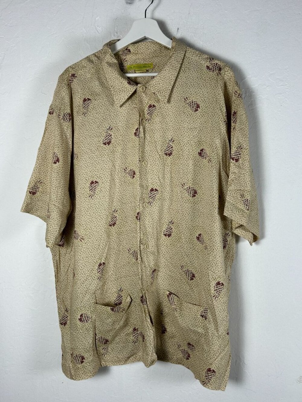 The Havanera Shirt Co Mens XXL Beige Pineapple Print Button-Up Camp Short Sleeve